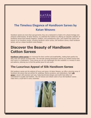 The Timeless Elegance of Handloom Sarees by Katan Weaves