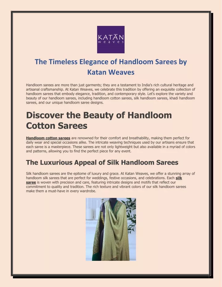 the timeless elegance of handloom sarees by katan