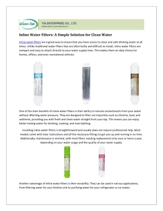 Inline Water Filters: A Simple Solution for Clean Drinking Water