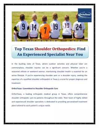 Top Texas Shoulder Orthopedics Find An Experienced Specialist Near You