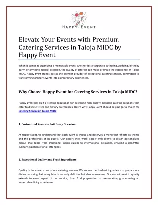 Elevate Your Events with Premium Catering Services in Taloja MIDC by Happy Event