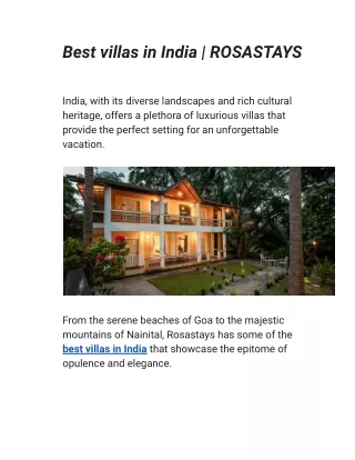 Best villas in India _ ROSASTAYS