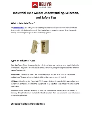 Industrial Fuse Guide Understanding, Selection, and Safety Tips