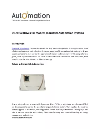 Essential Drives for Modern Industrial Automation Systems