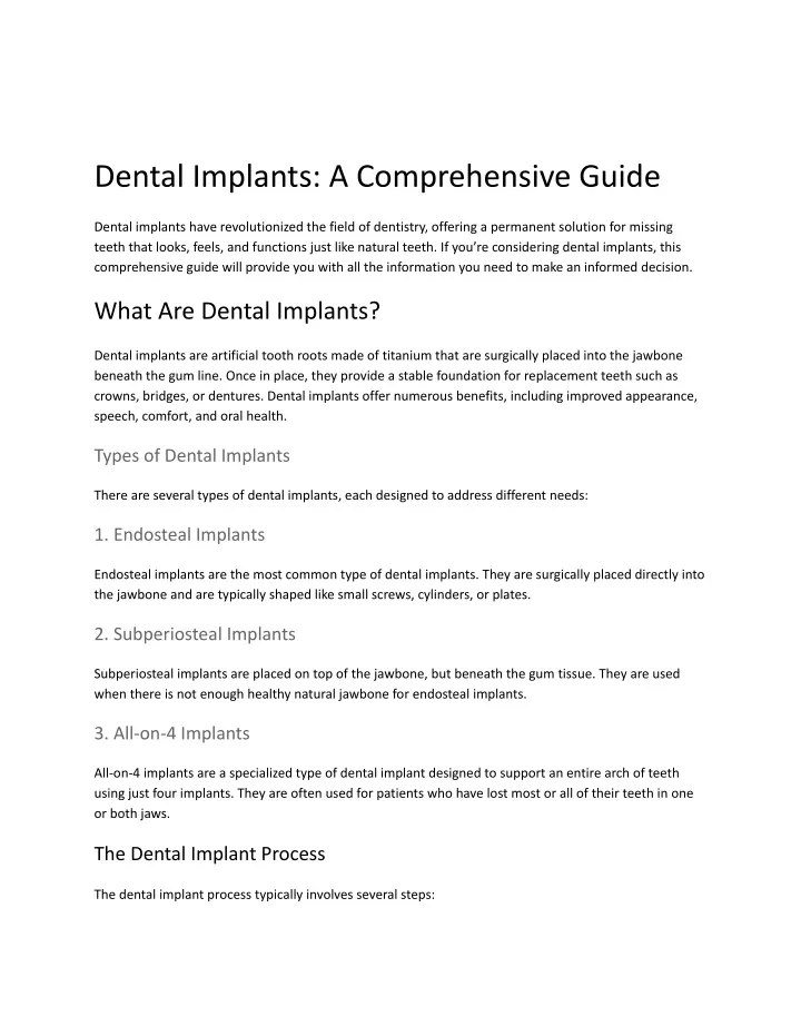 dental implants a comprehensive guide