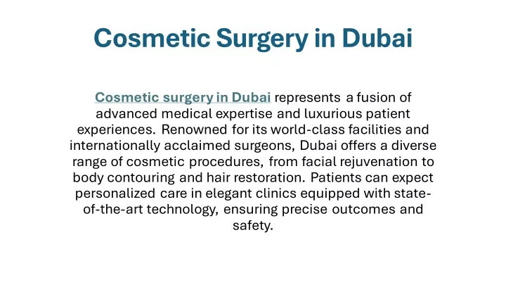 cosmetic surgery in dubai