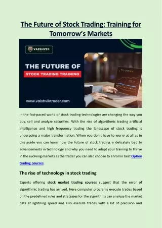 The Future of Stock Trading Training for Tomorrow’s Markets