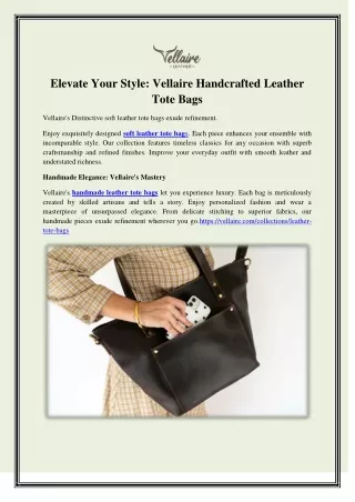Elevate Your Style Vellaire Handcrafted Leather Tote Bags