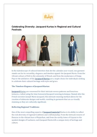 Celebrating Diversity: Jacquard Kurtas in Regional and Cultural Festivals