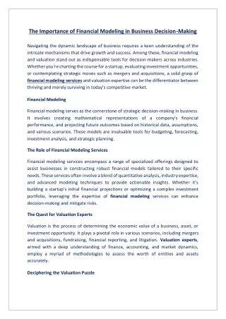 the importance of financial modeling in business