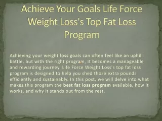 Achieve Your Goals Life Force Weight Loss's Top Fat Loss Program