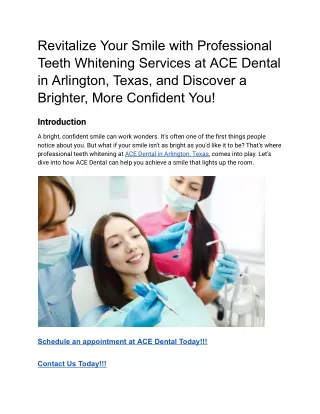 Revitalize Your Smile with Professional Teeth Whitening Services at ACE Dental in Arlington, Texas