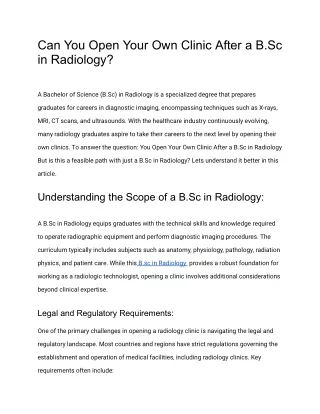 Can You Open Your Own Clinic After a B.sc Radiology