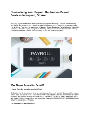 Streamlining Your Payroll: Declaration Payroll Services in Nepean, Ottawa