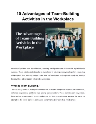 10 Advantages of Team-Building Activities in the Workplace