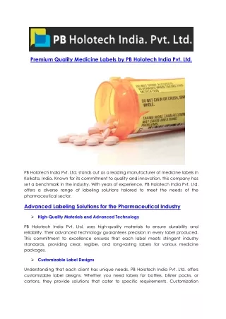 Medicine Labels Manufacturer from Kolkata India