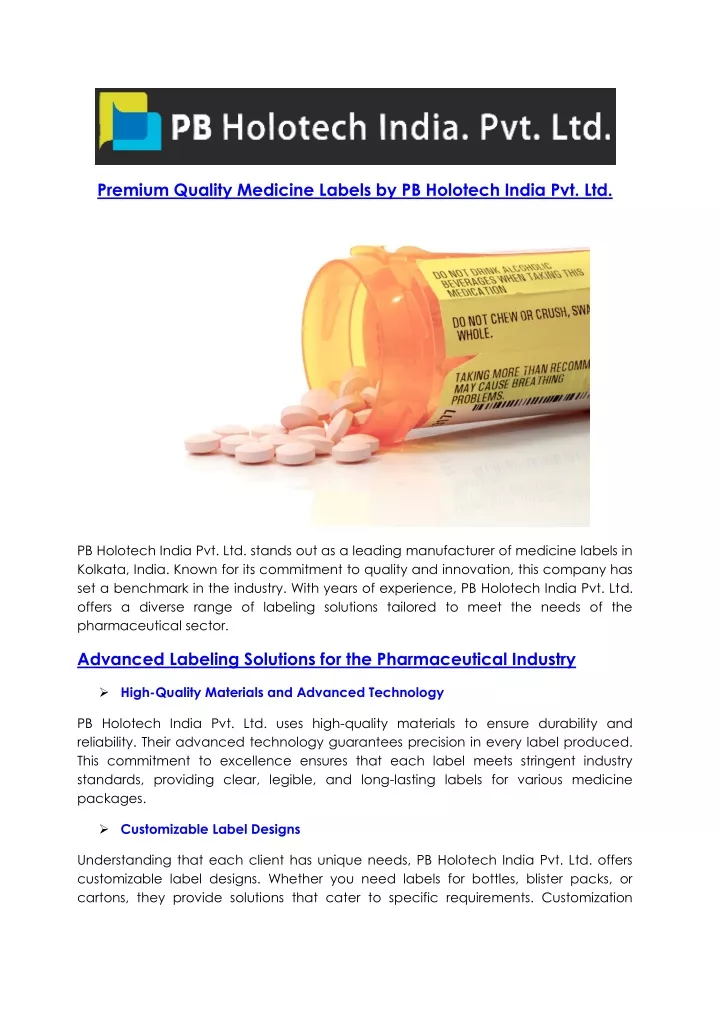 premium quality medicine labels by pb holotech