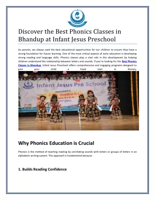Discover the Best Phonics Classes in Bhandup at Infant Jesus Preschool