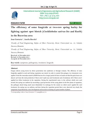 The efficiency of some fungicide at two-row spring barley for fighting against spot blotch (Cochliobolus sativus Ito and