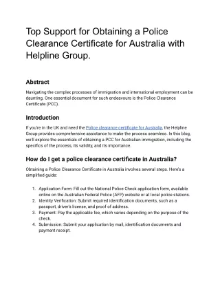 Top Support for Obtaining a Police Clearance Certificate for Australia with Helpline Group