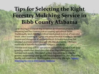 Tips for Selecting the Right Forestry Mulching Service in Bibb County Alabama