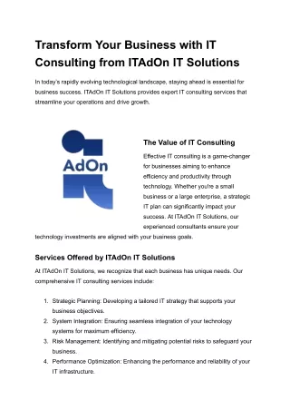 Transform Your Business with IT Consulting from ITAdOn IT Solutions