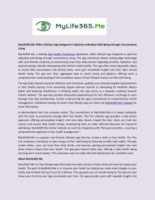 MyLife365.Me Offers Lifestyle App Designed to Optimise Individual Well-Being through Conscientious Living