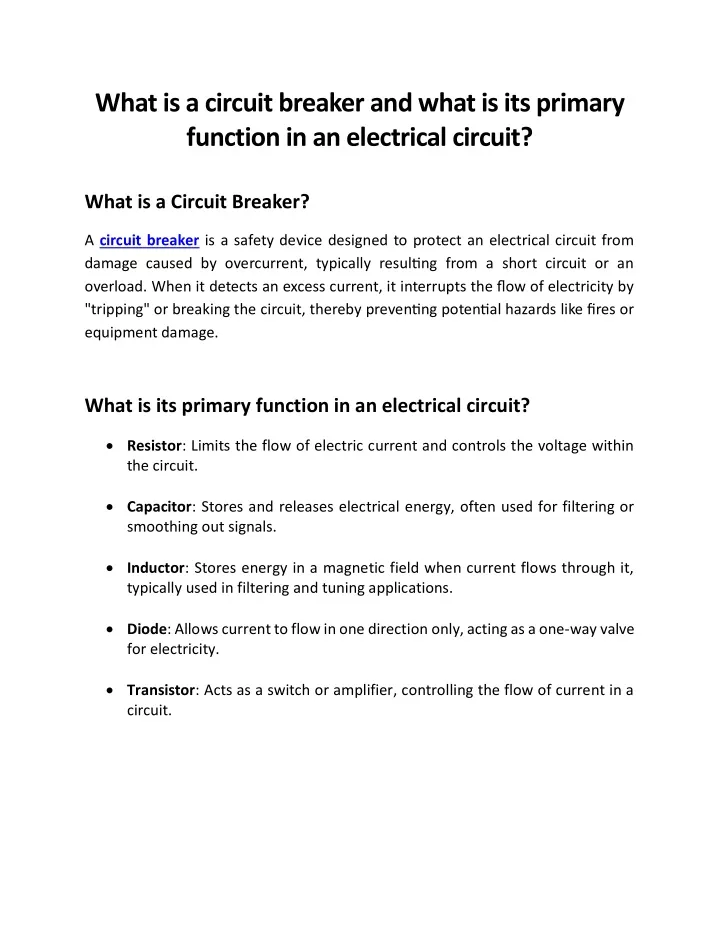 what is a circuit breaker and what is its primary