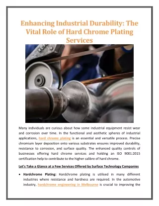 Enhancing Industrial Durability The Vital Role of Hard Chrome Plating Services
