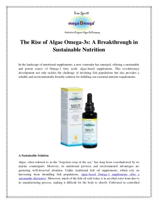 The Rise of Algae Omega-3s A Breakthrough in Sustainable Nutrition