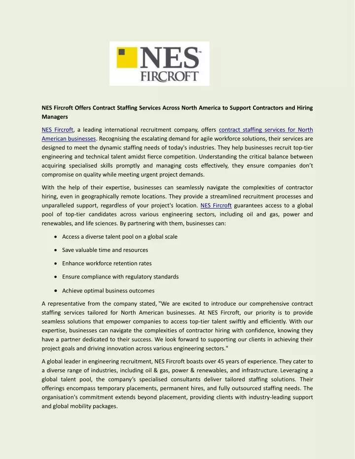 nes fircroft offers contract staffing services
