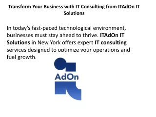 Transform Your Business with IT Consulting from ITAdOn IT Solutions