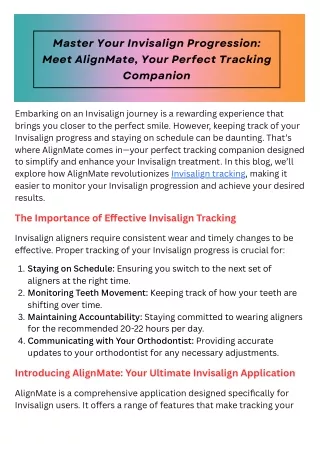Take control of your Invisalign journey with AlignMate, the ultimate app for seamless Invisalign tracking.