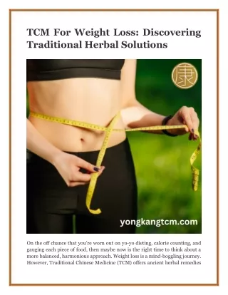 TCM For Weight Loss_ Discovering Traditional Herbal Solutions