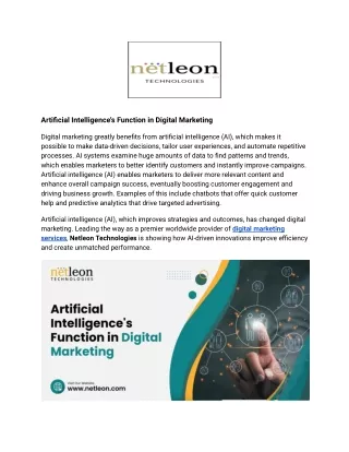 Artificial Intelligence's Function in Digital Marketing