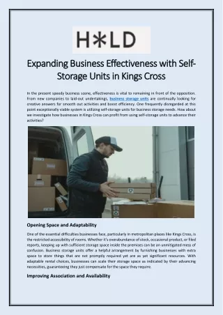 Expanding Business Effectiveness with Self-Storage Units in Kings Cross