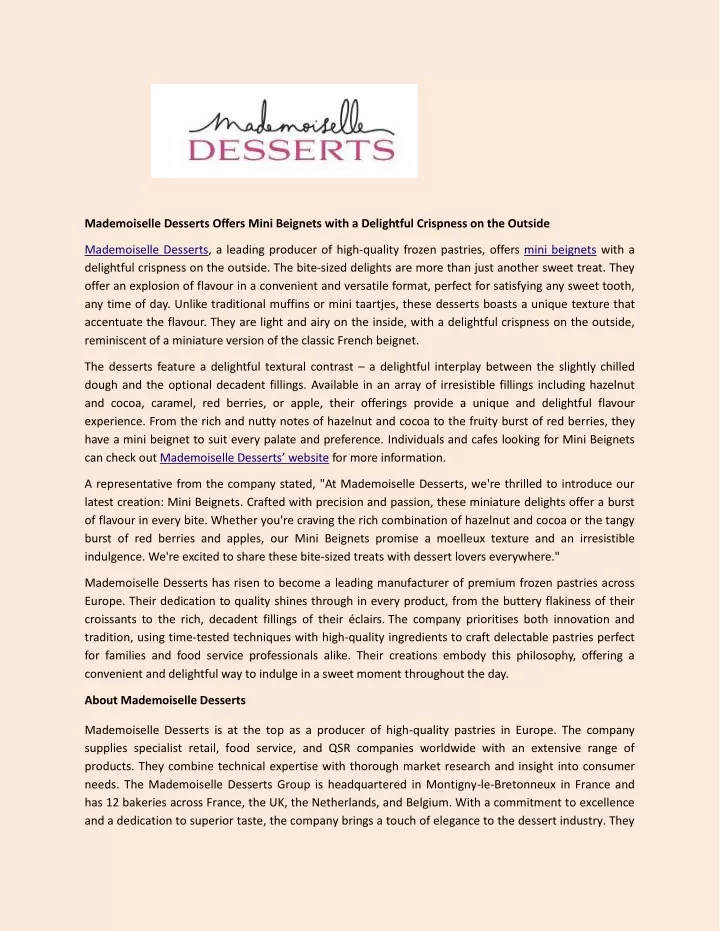 mademoiselle desserts offers mini beignets with