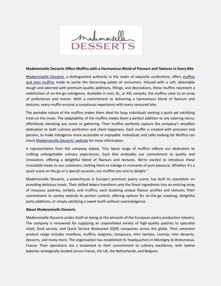 mademoiselle desserts offers muffins with