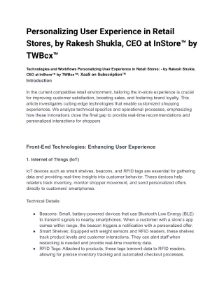 Personalizing User Experience in Retail Stores, by Rakesh Shukla, CEO at InStore™ by TWBcx™
