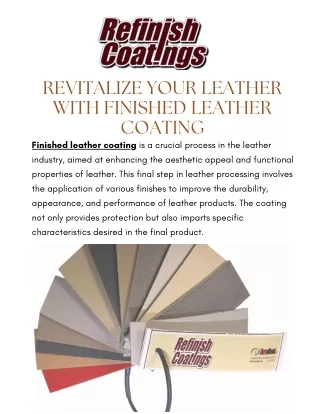 Enhance the Look of Your Leather with Finished Leather Coating