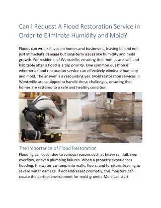 Can I Request A Flood Restoration Service in Order to Eliminate Humidity and Mold
