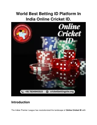 World Best Ipl Betting Id Platform In India Online Cricket ID.