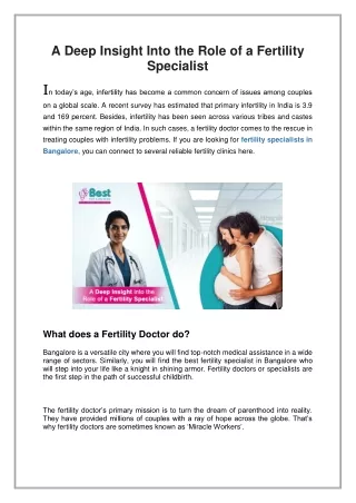A Deep Insight Into the Role of a Fertility Specialist