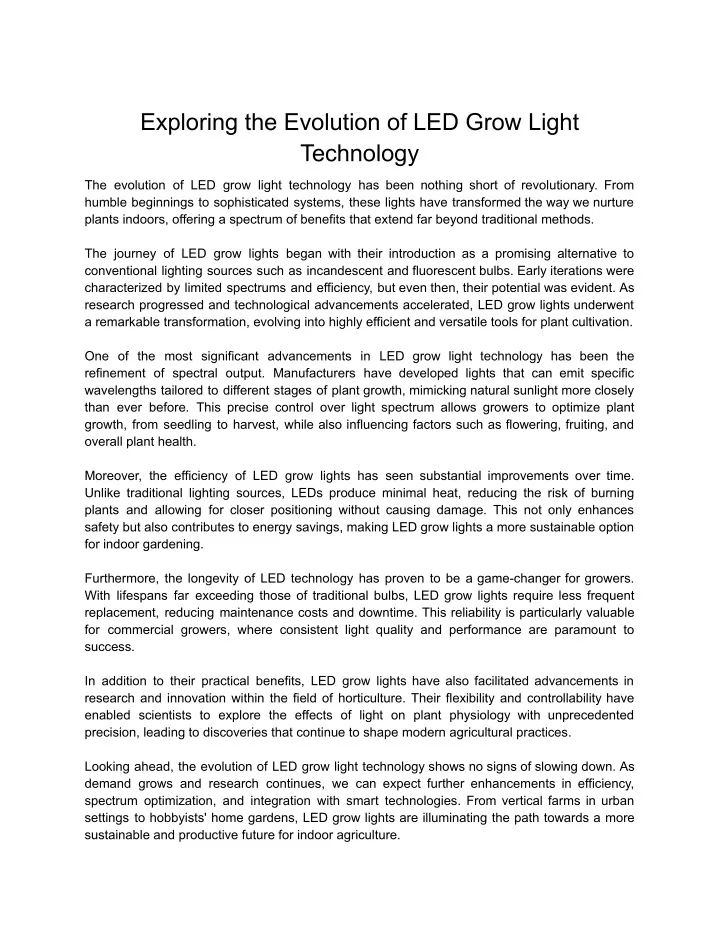 exploring the evolution of led grow light