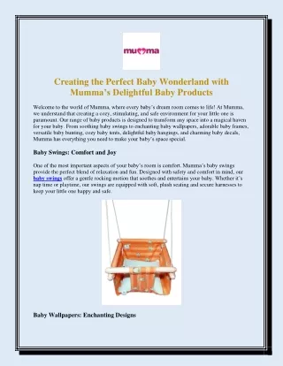Creating the Perfect Baby Wonderland with Mumma’s Delightful Baby Products