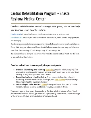 Cardiac Rehabilitation Program - Shasta Regional Medical Center