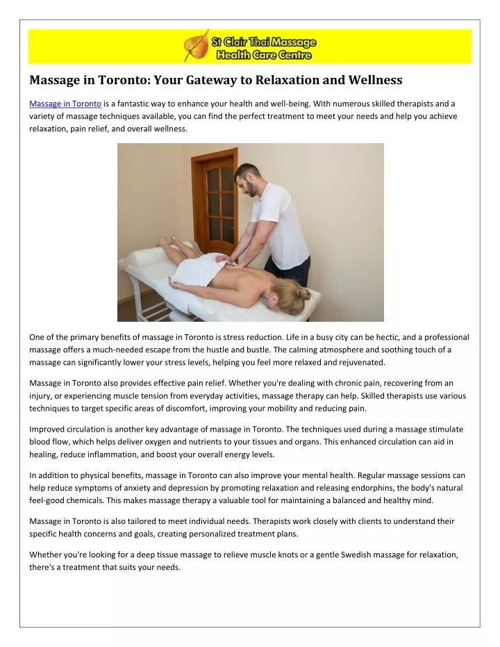 massage in toronto your gateway to relaxation