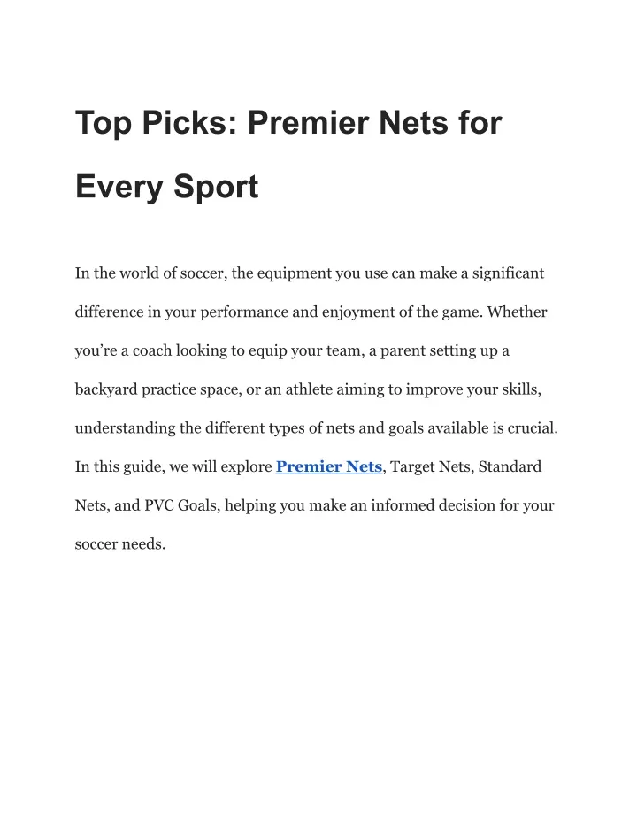 top picks premier nets for