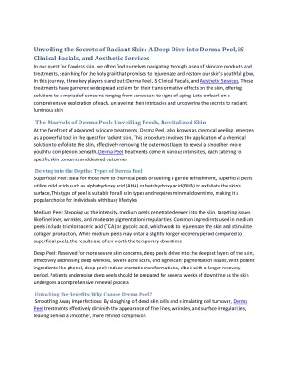Unveiling the Secrets of Radiant Skin A Deep Dive into Derma Peel, iS Clinical Facials, and Aesthetic Services 1