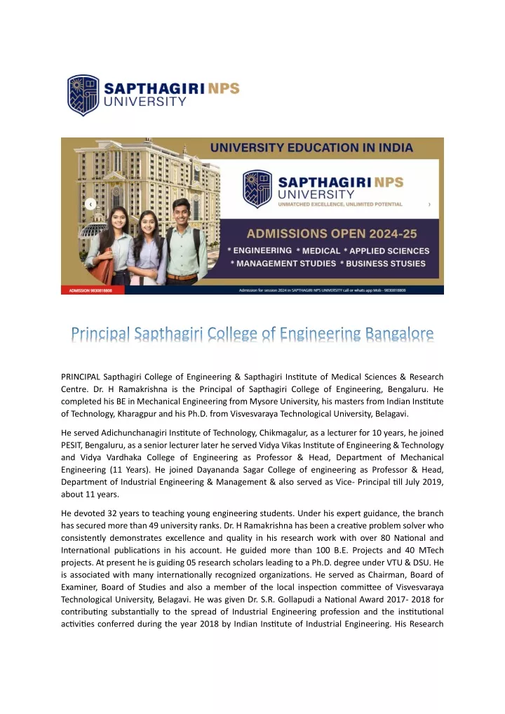 principal sapthagiri college of engineering